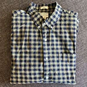 Mens Large J. Crew Slim Gingham Plaid Button Down Sleeve Shirt Army Green & Navy